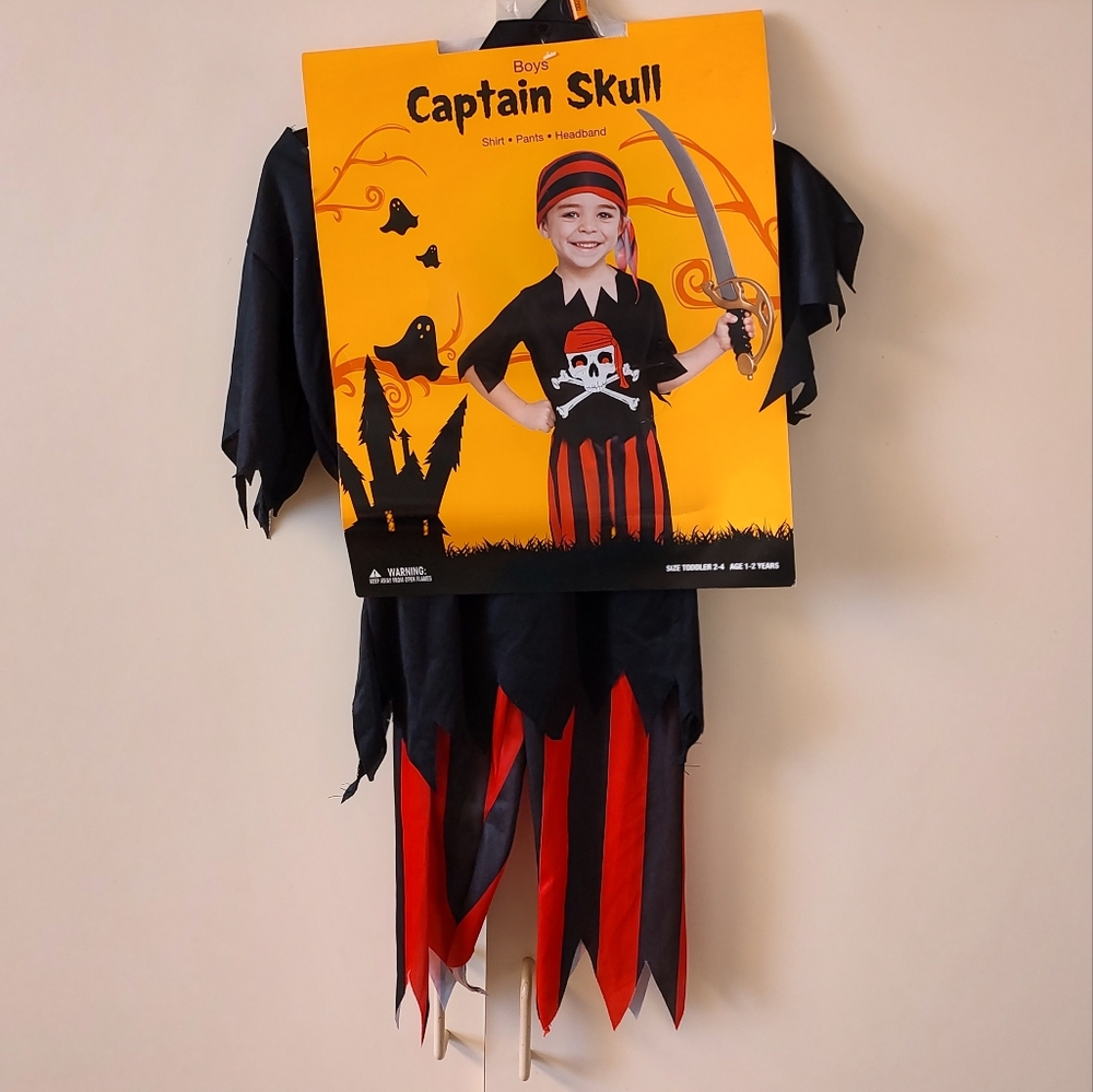 New Rubies Kid's Pirate Halloween Costume Captain Skull Shirt Pants Headband 1-2